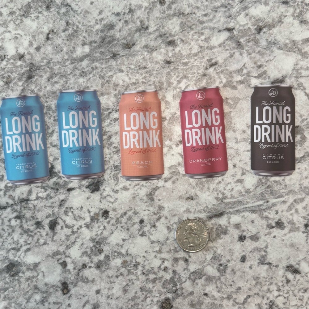 Variety Pack of Long Drink can shaped stickers